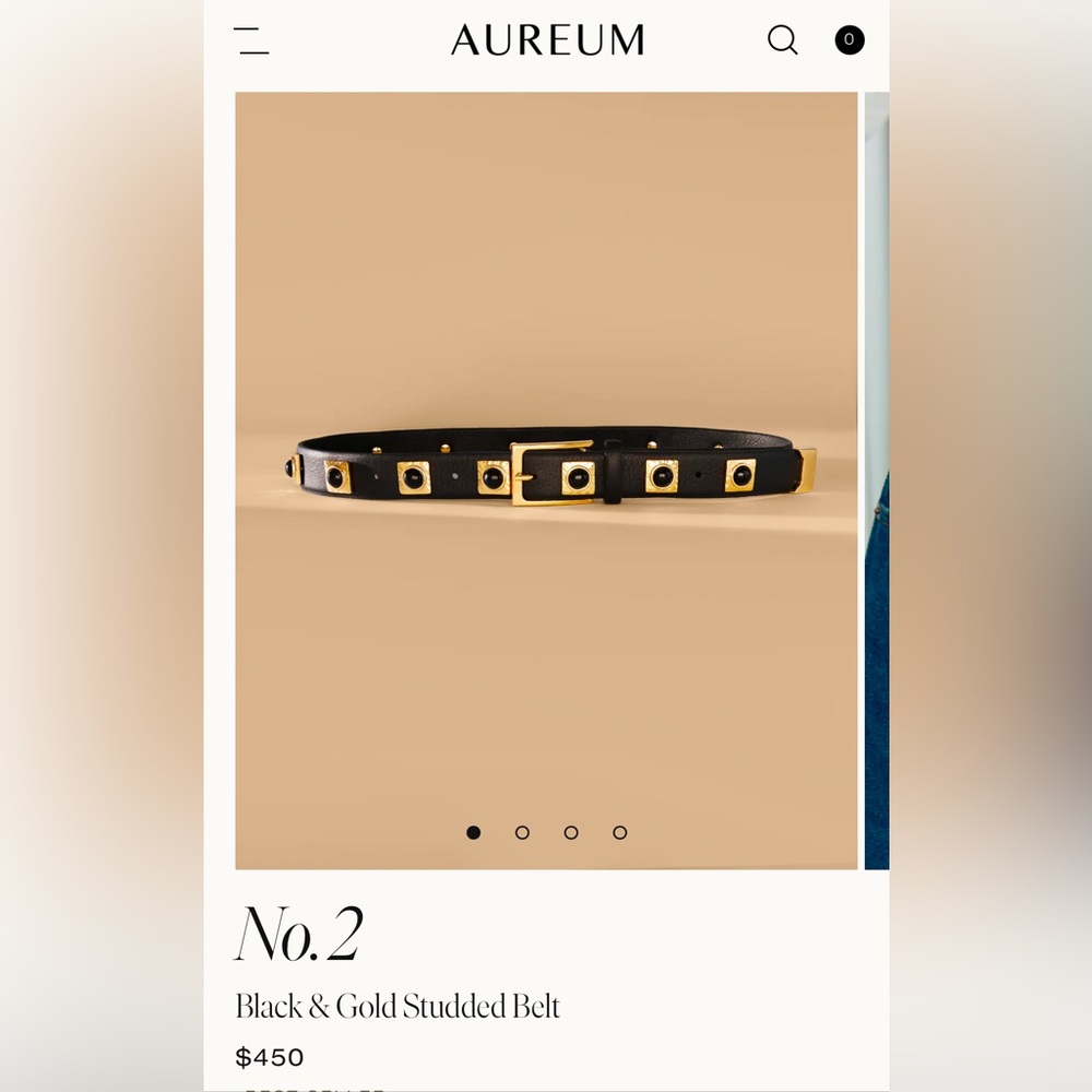 Aureum #2 Black and Gold Studded Belt, M/L